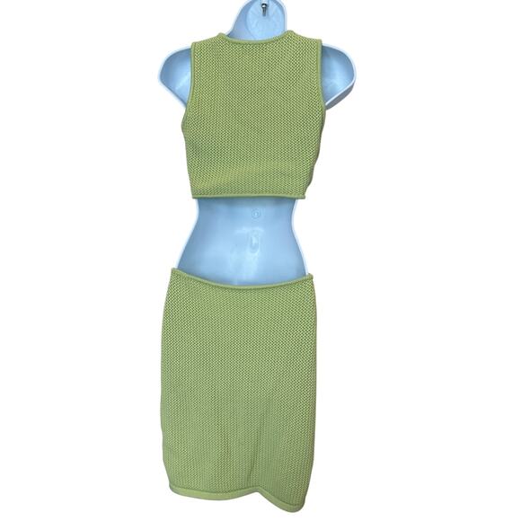 Ronny Kobo Chartreuse Green Crochet Mini Dress SMALL Cutout Resort Designer $295 - Picture 7 of 9